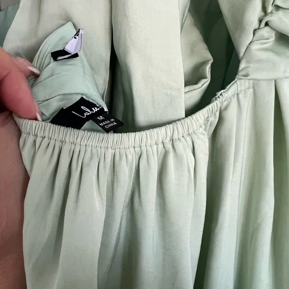 Lulus Confidence Check Sage Green Satin Tie-Back Maxi Dress - Picture 5 of 5